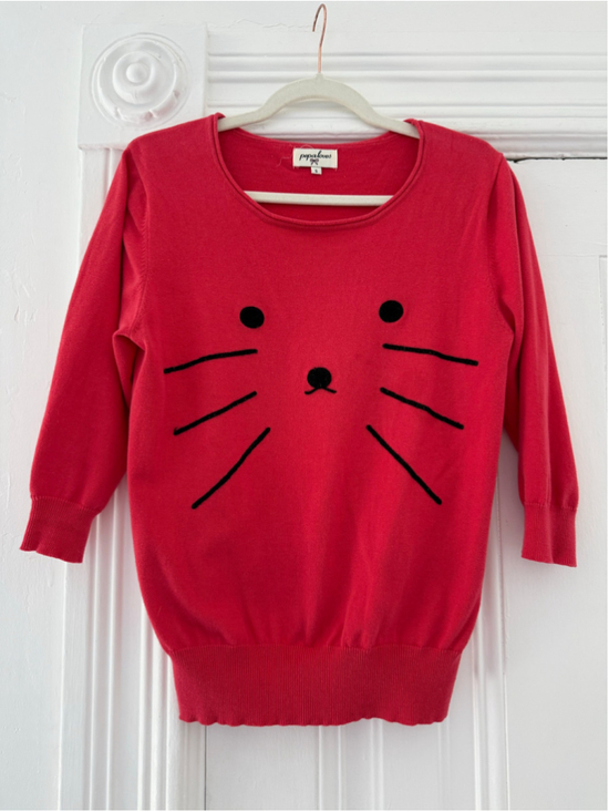 Pepaloves Sweaters - Women's Pepaloves Cat Face Sweater Size S Red Black